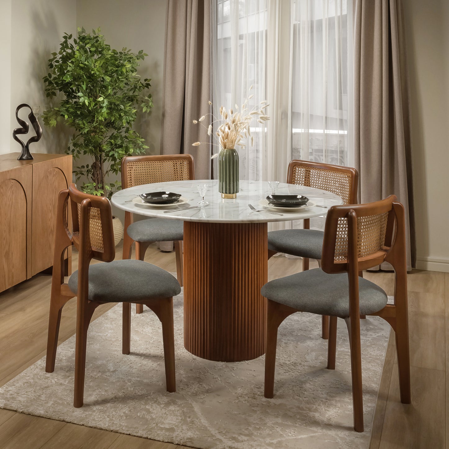 Flutes Dining Set - Marble Top